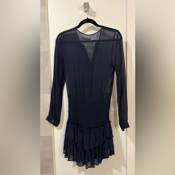 Paul & Joe Smocked Ruffle Mini Dress Navy Blue Size S - Picture 6 of 7